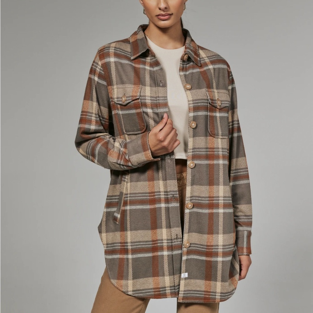 7 Diamonds Gray and Brown Plaid Shirt Jacket